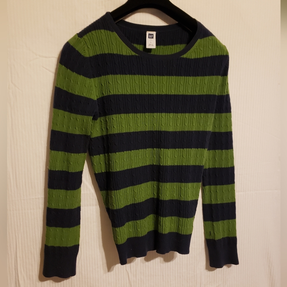 GAP large, green and blue, long-sleeved knit Sweater